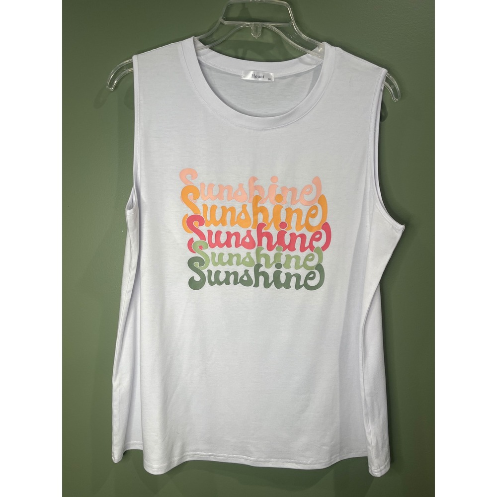 Hount Womens White Sunshine Graphic Muscle Tank Top Retro 2XL